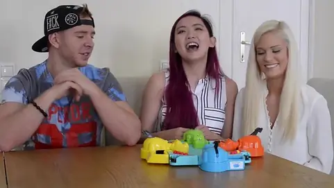 Three pornstars playing games hungry hippos