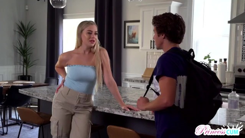 Blake Blossom & Jay Romero get a sticky surprise from their stepbrother in this steamy creampie scene