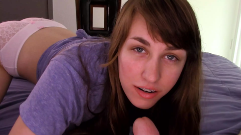 See Covets, a teenage dark haired baby sitter, get a jummy internal ejaculation