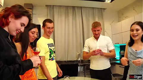 Soiree & Pummel gangbang: college girls feast on each other's ass, blowjobs and cum in mouths!